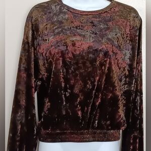 Forever 21 Women's Camo Style Velvet Long-Sleeve Top - Brown Elastic Waist Sz S